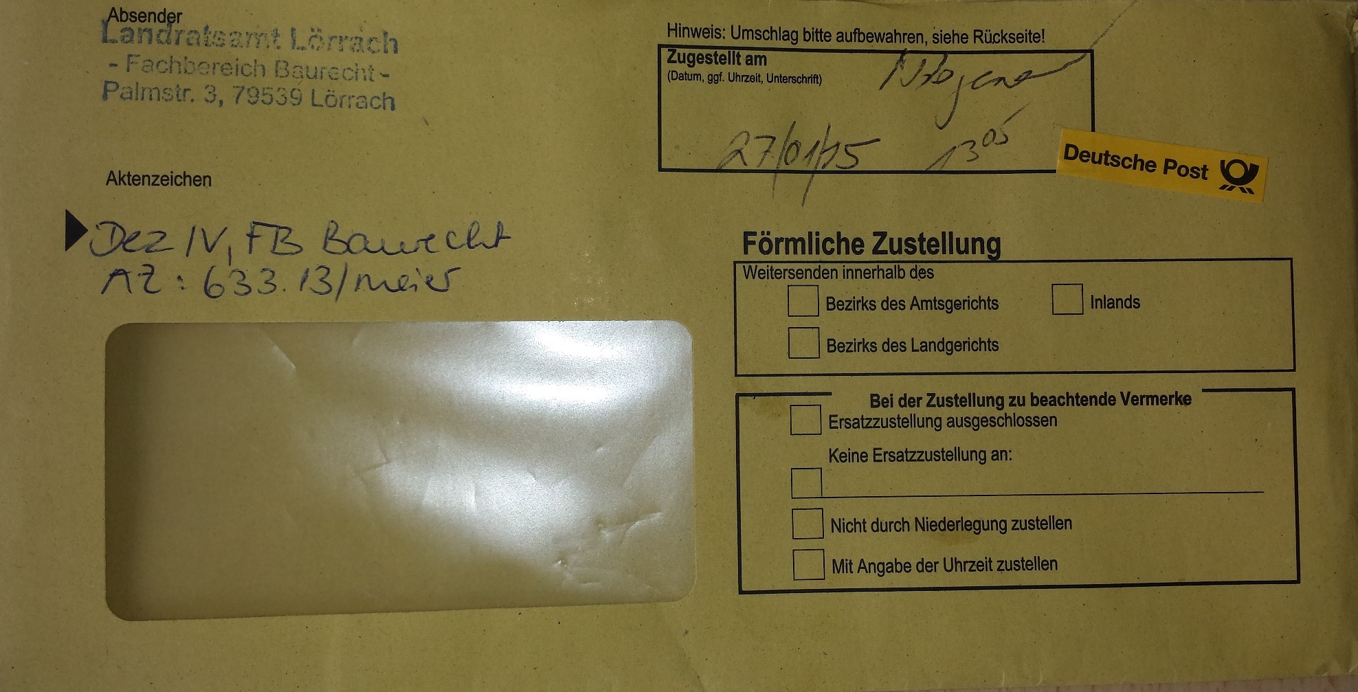 LRAL Baurecht Anschreiben Friederike Meier 20150123 gelber Umschlag